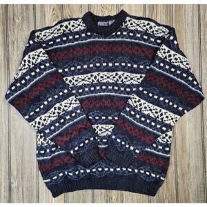 Vintage Apparatus Sweater Medium Blue Geometric Diamond Pullover Grandpa 90s